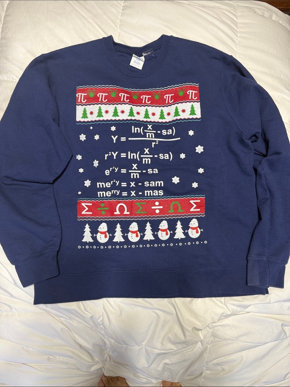 Hanes Navy Blue Math Holiday Crewneck Sweatshirt